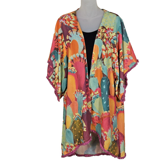 Judith March Open Kimono Size Large Southwestern Cactus Desert Colorful Topper - Picture 6 of 15